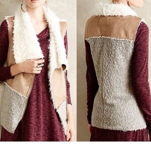 ii Sisters Furry Wool Blend Suede Sherpa Vest Tan Gray & Winter White Offset Zip